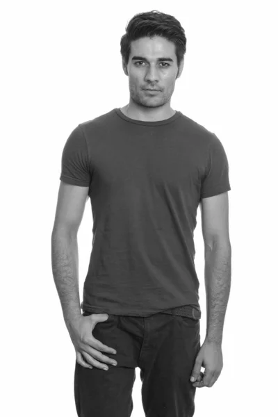 Studio Shot Young Handsome Persian Man Isolated White Background Black — Stock Photo, Image