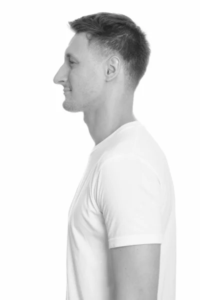 Studio Shot Young Handsome Man Isolated White Background Black White — Stock Photo, Image