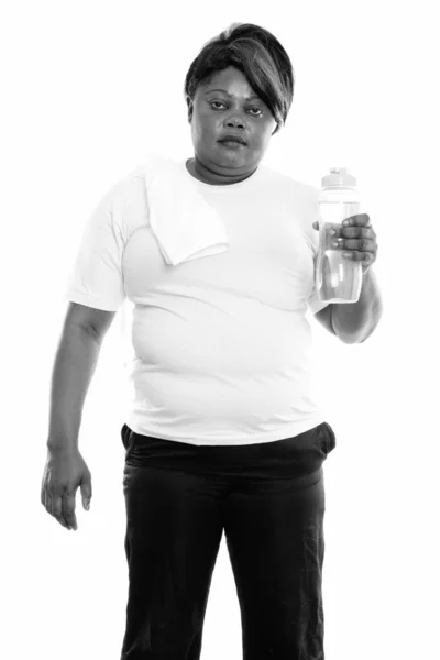 Studio Shot Smuk Overvægtig Afrikansk Kvinde Isoleret Mod Hvid Baggrund - Stock-foto