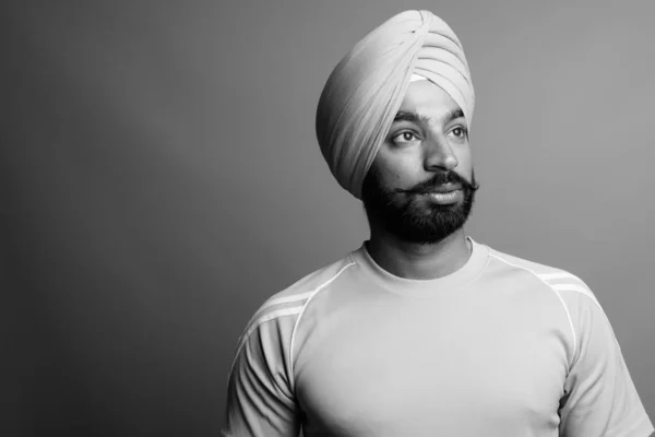 Studio Shot Young Handsome Bearded Indian Sikh Man Wearing Turban — Photo