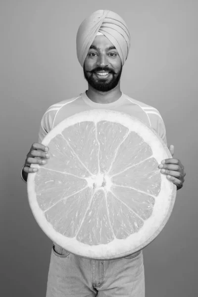 Studio Shot Young Handsome Bearded Indian Sikh Man Wearing Turban —  Fotos de Stock