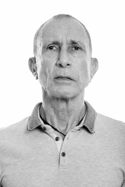 Studio Shot Van Senior Man Geïsoleerd Tegen Witte Achtergrond Zwart — Stockfoto