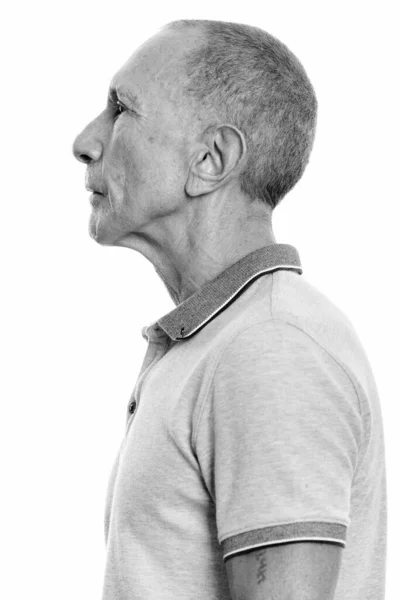 Студийный Снимок Пожилого Человека Белом Фоне Черно Белом — стоковое фото