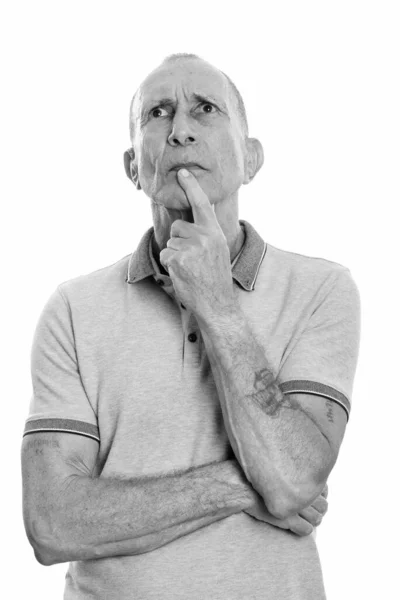 Studio Shot Van Senior Man Geïsoleerd Tegen Witte Achtergrond Zwart — Stockfoto