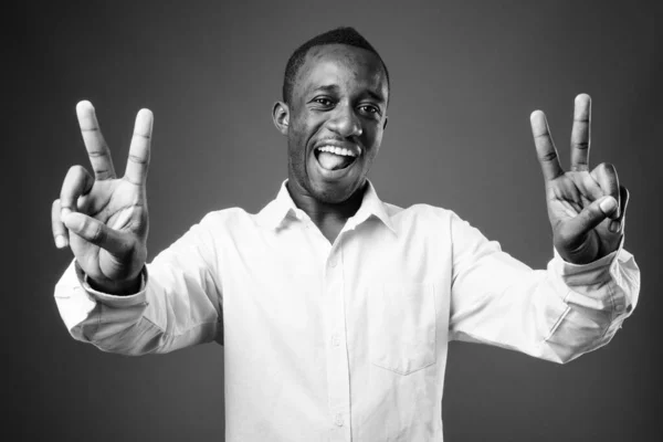 Studio Shot Young African Businessman Gray Background Black White — Stok fotoğraf