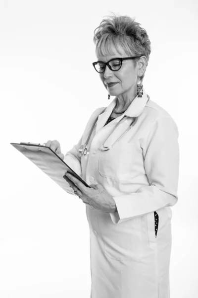 Estudio Mujer Asiática Senior Sobre Fondo Blanco Blanco Negro —  Fotos de Stock