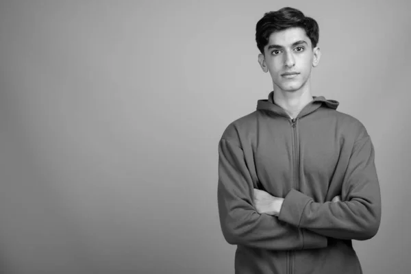 Знімок Молодого Перського Підлітка Чорно Білому Фоні — стокове фото