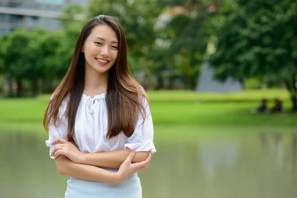 Portrait Young Beautiful Asian Teenage Girl Park — Stock Photo, Image