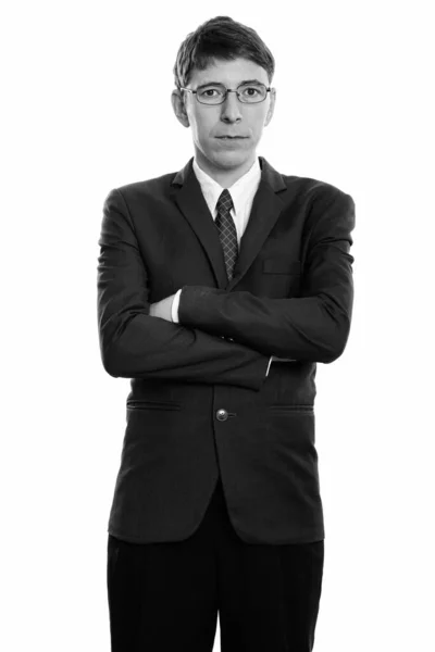 Studio Shot Businessman Suit Isolated White Background Black White — Stock Photo, Image