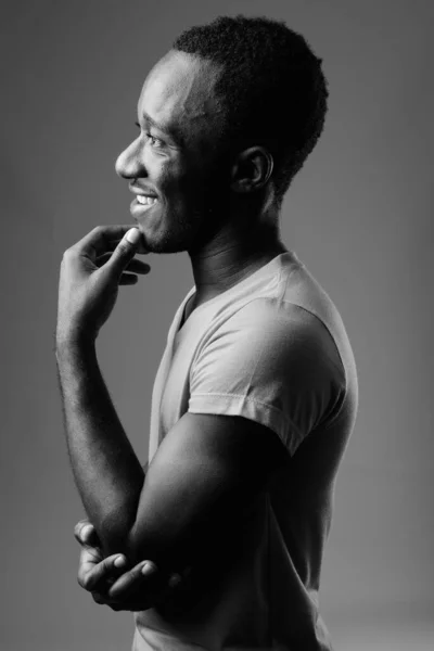 Studio Shot Young African Man Gray Background Black White — Stock fotografie