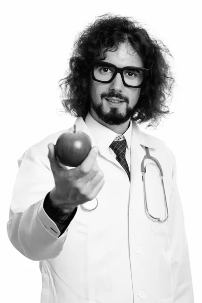 Studio Shot Handsome Bearded Man Doctor Curly Hair Isolated White — Stock Photo, Image