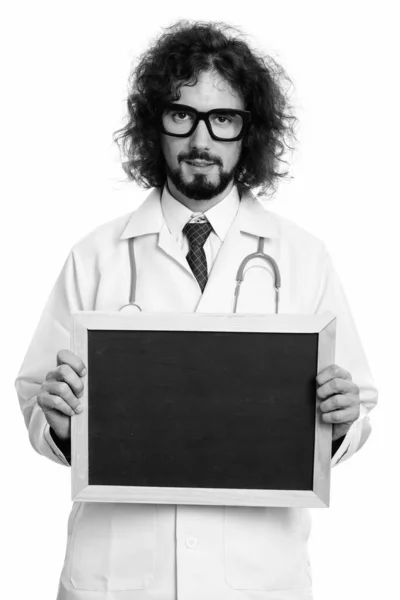 Studio Shot Handsome Bearded Man Doctor Curly Hair Isolated White — Stock Photo, Image