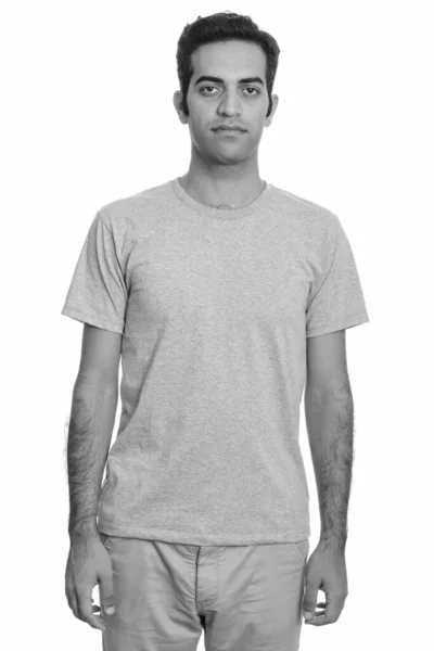 Studioaufnahme Eines Jungen Persischen Mannes Isoliert Vor Weißem Hintergrund Schwarz — Stockfoto