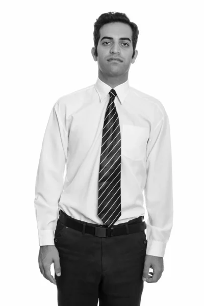 Studio Shot Young Persian Businessman Isolated White Background Black White — Stock Photo, Image