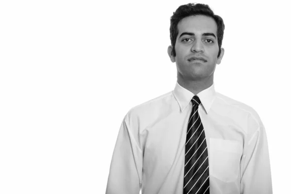 Studio Shot Young Persian Businessman Isolated White Background Black White — Stock Photo, Image