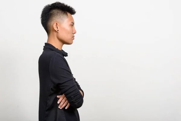 Studio Shot Van Jong Aziatisch Lesbisch Vrouw Met Kort Haar — Stockfoto