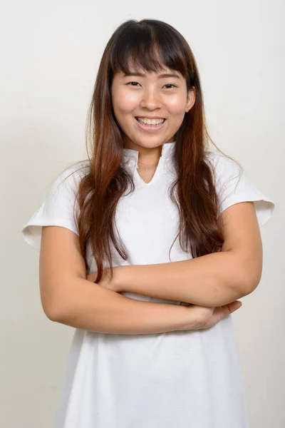 Studio Shot Young Asian Woman White Background — Stock Photo, Image