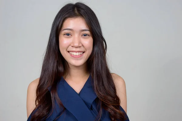 Studio Shot Young Beautiful Asian Businesswoman White Background — Stock Photo, Image