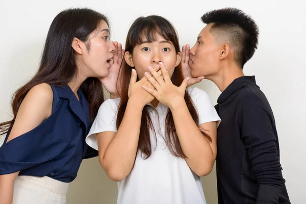 Studio Shot Three Young Beautiful Asian Women Friends Together White — Photo