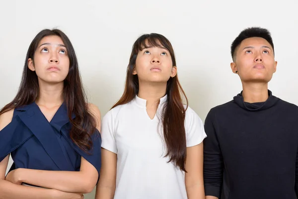 Studio Shot Three Young Beautiful Asian Women Friends Together White — Stockfoto