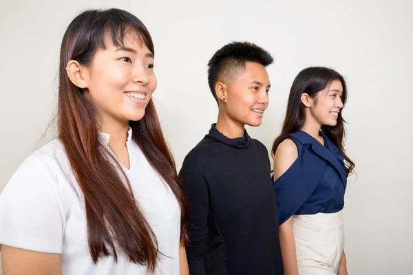 Studio Shot Three Young Beautiful Asian Women Friends Together White — Photo