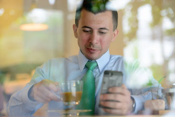 Portrait Young Handsome Businessman Coffee Shop — стоковое фото