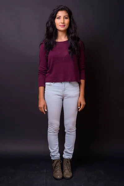 Studio Shot Young Beautiful Indian Woman Black Background — Photo