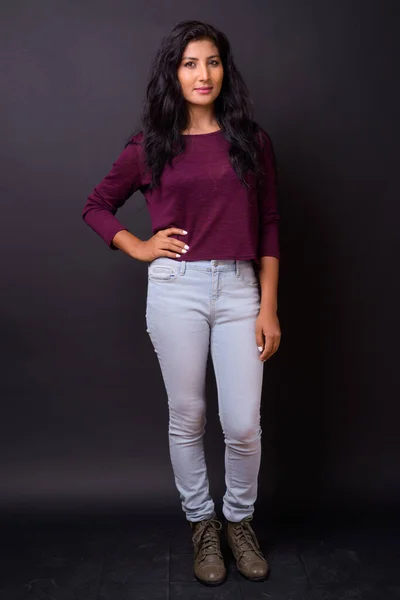 Studio Shot Young Beautiful Indian Woman Black Background — Foto Stock