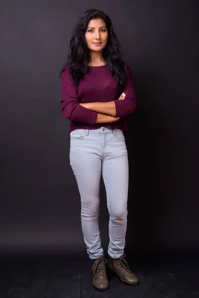 Studio Shot Young Beautiful Indian Woman Black Background — Zdjęcie stockowe