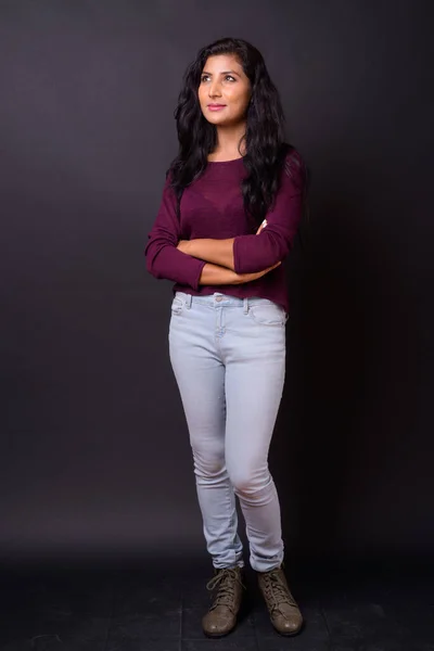 Studio Shot Young Beautiful Indian Woman Black Background — Foto Stock