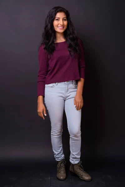 Studio Shot Young Beautiful Indian Woman Black Background — Photo