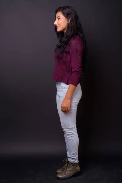 Studio Shot Young Beautiful Indian Woman Black Background — Stockfoto