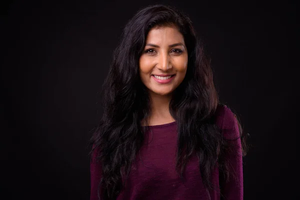 Studio Shot Young Beautiful Indian Woman Black Background — Zdjęcie stockowe