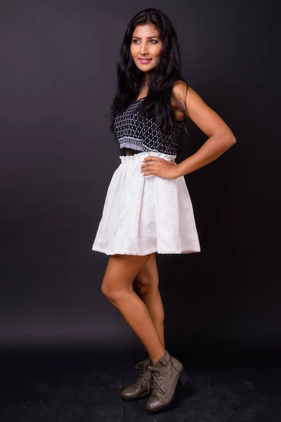 Studio Shot Young Beautiful Indian Woman Black Background — Stok fotoğraf