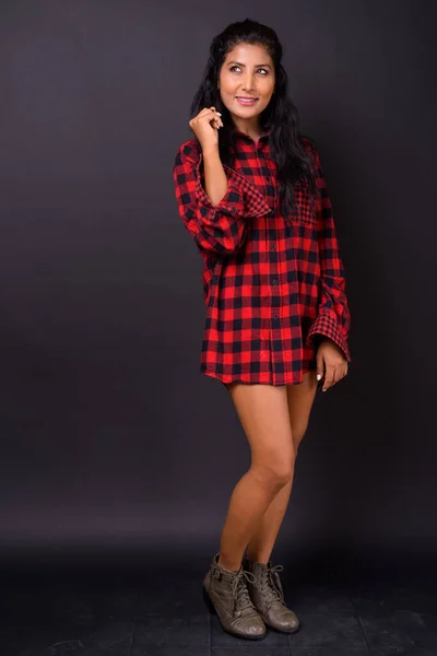 Studio Shot Young Beautiful Indian Hipster Woman Black Background — стокове фото