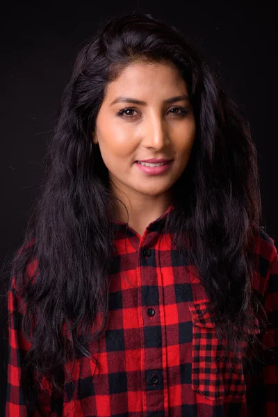Studio Shot Young Beautiful Indian Hipster Woman Black Background — Stock Fotó