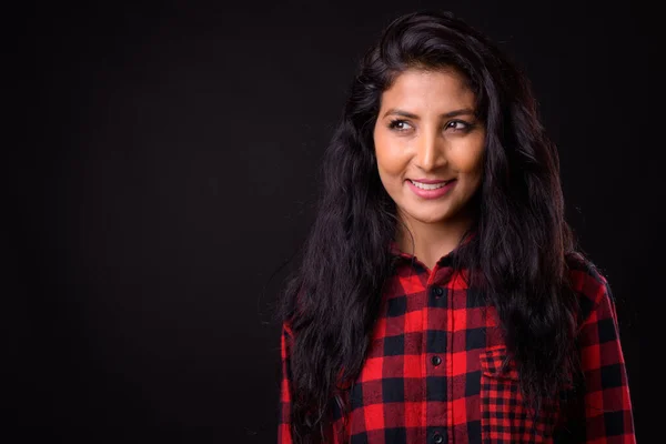 Studio Shot Young Beautiful Indian Hipster Woman Black Background — 스톡 사진
