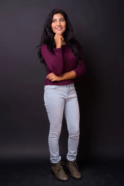 Studio Shot Young Beautiful Indian Woman Black Background — Fotografia de Stock