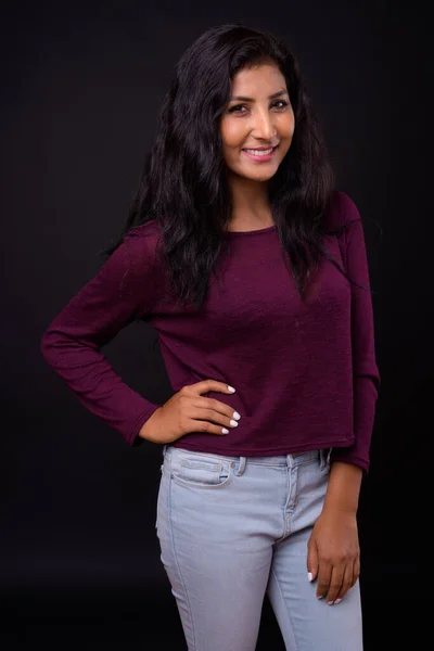 Studio Shot Young Beautiful Indian Woman Black Background —  Fotos de Stock