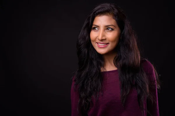 Studio Shot Young Beautiful Indian Woman Black Background — Stock fotografie