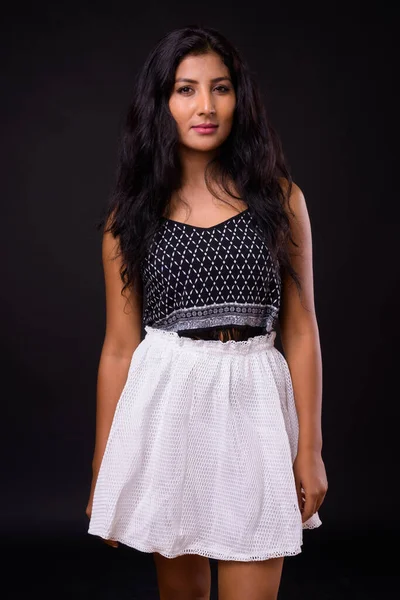 Studio Shot Young Beautiful Indian Woman Black Background — Stok fotoğraf