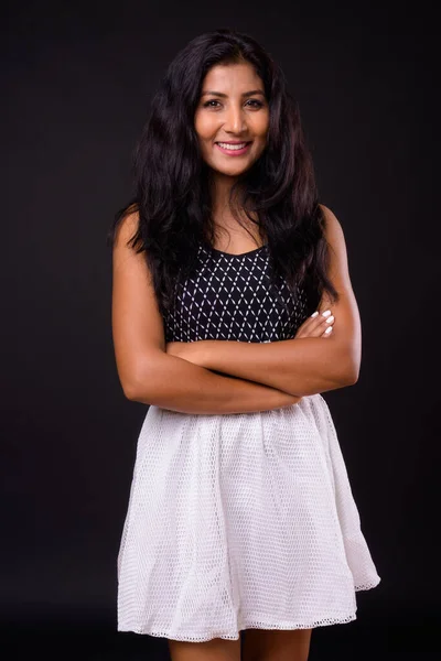 Studio Shot Young Beautiful Indian Woman Black Background — Stock fotografie