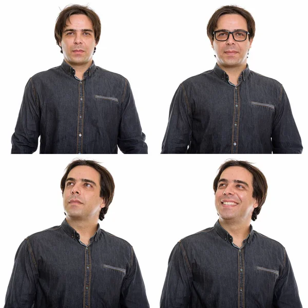 Collage Guapo Persa Hipster Hombre Aislado Sobre Fondo Blanco — Foto de Stock