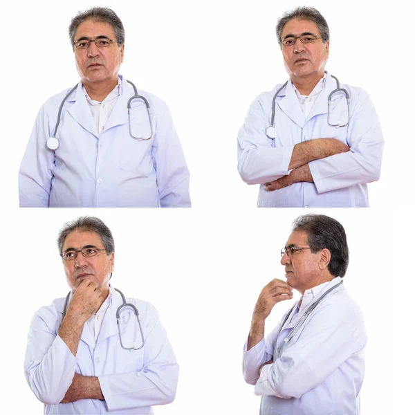 Collage Senior Persisk Man Läkare Isolerad Mot Vit Bakgrund — Stockfoto