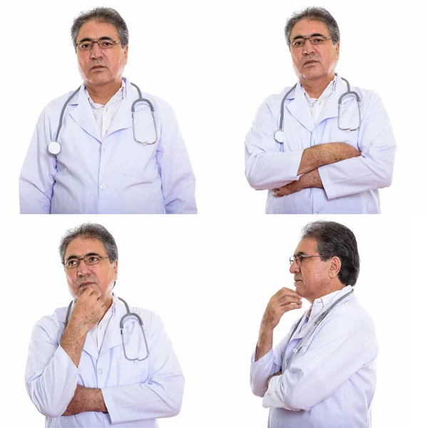 Collage Hombre Persa Mayor Médico Aislado Sobre Fondo Blanco — Foto de Stock