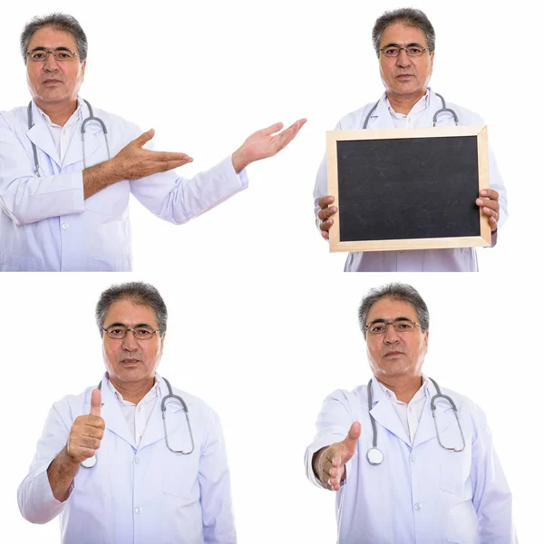 Collage Senior Persian Man Doctor Isolated White Background — Stock Photo, Image