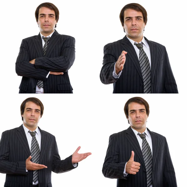 Collage Handsome Persian Businessman Suit Isolated White Background — Stock Photo, Image