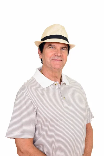 Studio Shot Mature Handsome Tourist Man Ready Vacation Isolated White — Stock Photo, Image