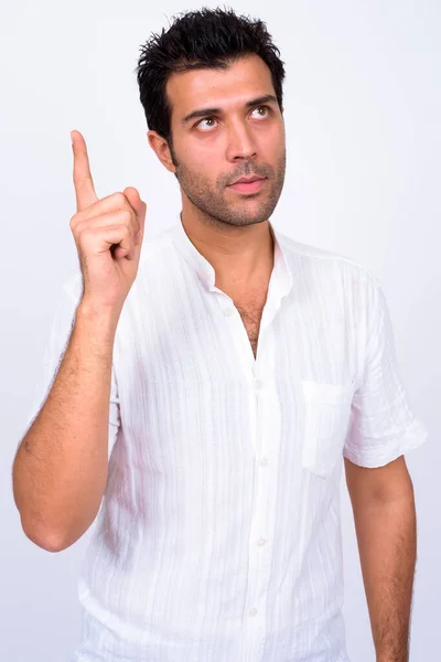 Studioaufnahme Eines Gut Aussehenden Türkischen Mannes Vor Weißem Hintergrund — Stockfoto