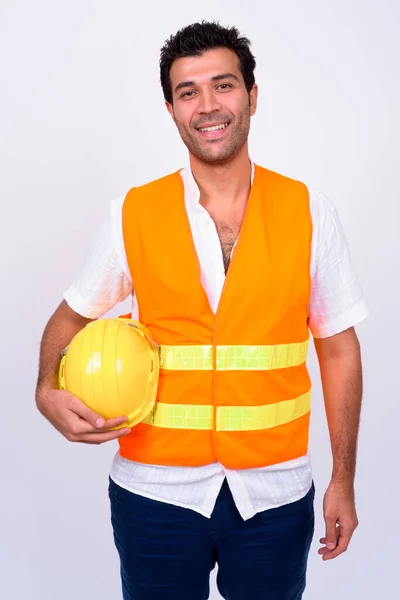 Studioaufnahme Eines Gut Aussehenden Türkischen Bauarbeiters Vor Weißem Hintergrund — Stockfoto